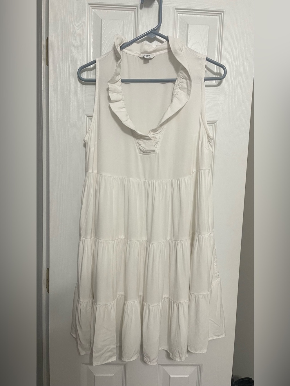 crown & ivy white Ruffle-Neck Sleeveless Dress